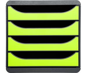 Exacompta - Ref 310725D - BIG-BOX Desktop Drawer Set - 4 x 55mm Drawers, Suitable for A4+ Documents, 347 x 278 x 267mm, 100% Recycled Plastic - Black/Lime Green