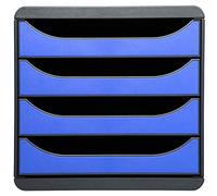 Exacompta - Ref 310779D - BIG-BOX Desktop Drawer Set - 4 x 55mm Drawers, Suitable for A4+ Documents, 347 x 278 x 267mm, 100% Recycled Plastic - Black/Ice Blue