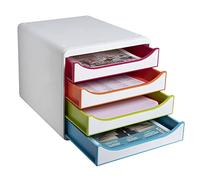 Exacompta - Ref. 310913D - BIG-BOX Black Office - 4-drawer unit for A4+ format - External dimensions: depth 34.70 x width 27.80 x height 26.70 cm - White/harlequin/white