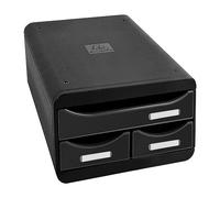Exacompta - Ref. 311714D - SMALL-BOX MINI 3 drawers - 1 drawer for A4+ format documents - 2 thin drawers for small utensils - dimensions 347 x 278 x 130 mm - black/glossy black