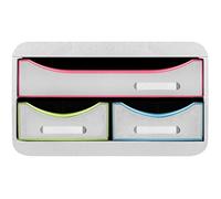 Exacompta - Ref. 311913D - SMALL-BOX MINI 3 drawers - 1 drawer for A4+ format documents - 2 thin drawers for small utensils - dimensions 347 x 278 x 130 mm - White/harlequin/white
