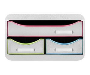 Exacompta - Ref. 311913D - SMALL-BOX MINI 3 drawers - 1 drawer for A4+ format documents - 2 thin drawers for small utensils - dimensions 347 x 278 x 130 mm - White/harlequin/white