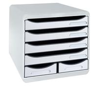 Exacompta - Ref. 312740D - BIG-BOX MAXI - 1 box with 4 drawers for A4+ documents and 2 small drawers for storing utensils - External dimensions: D 34.7 x W 27.8 x H 27.1 cm - Light gray