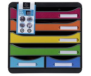 Exacompta - Ref. 312798D - BIG-BOX MAXI - 1 Box with 4 drawers for A4+ documents and 2 small drawers for storing utensils - External dimensions: D 34.7 x W 27.8 x H 27.1 cm - Harlequin