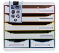 Exacompta - Ref. 312913D - BIG-BOX MAXI - 1 Box with 4 drawers for A4+ documents and 2 small drawers for storing utensils - External dimensions: D 34.7 x W 27.8 x H 27.1 cm - White/harlequin