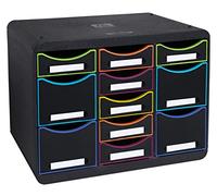 Exacompta - Ref. 313914D - STORE-BOX multi - 1 unit with 7 thin drawers and 4 high drawers - External dimensions: Depth 27 x width 35.5 x Height 27.1 cm - Landscape format - Black/harlequin