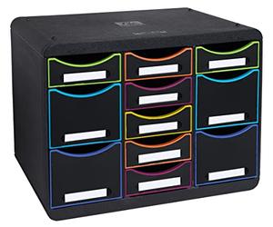 Exacompta - Ref. 313914D - STORE-BOX multi - 1 unit with 7 thin drawers and 4 high drawers - External dimensions: Depth 27 x width 35.5 x Height 27.1 cm - Landscape format - Black/harlequin