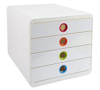 Exacompta - Ref 314398D - Glossy Pop-Box - 347 x 278 x 267mm in Size, Suitable for Storing A4+ Documents, 4 Closed Drawers, Smooth Drawer Action - White/Harlequin
