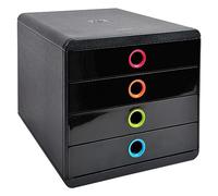 Exacompta - Ref 314498D - Glossy Pop-Box - 347 x 278 x 267mm in Size, Suitable for Storing A4+ Documents, 4 Closed Drawers, Smooth Drawer Action - Black/Harlequin