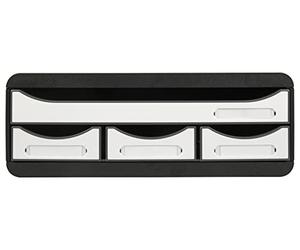 Exacompta - Ref 3197213D - Toolbox Mini 4 Drawer Set - Suitable for A4+ Documents, Stackable, Enter Documents Without Opening, Safety Stop on Drawers - Glossy Black