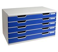 Exacompta - Ref 322003D - Modulo A3 Office - 350 x 576 x 320mm in Size, 5 Drawers (54mm Height), Smooth Opening with Stop, Label Holders - Light Grey/Blue