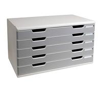 Exacompta - Ref 322041D - Modulo A3 Office - 350 x 576 x 320mm in Size, 5 Drawers (54mm Height), Smooth Opening with Stop, Label Holders - Light Grey/Stone Grey