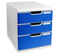 Exacompta - Ref 325003D - Modulo A4 Office - 350 x 288 x 320mm in Size, 3 Closed Drawers (110 + 82mm Height), Smooth Opening with Stop, Label Holders - Light Grey/Blue