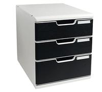 Exacompta - Ref 325014D - Modulo A4 Office - 350 x 288 x 320mm in Size, 3 Closed Drawers (110 + 82mm Height), Smooth Opening with Stop, Label Holders - Light Grey/Black
