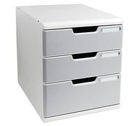 Exacompta - Ref 325041D - Modulo A4 Office - 350 x 288 x 320mm in Size, 3 Closed Drawers (110 + 82mm Height), Smooth Opening with Stop, Label Holders - Light Grey/Stone Grey
