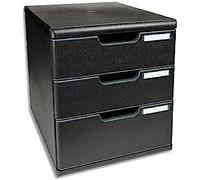 Exacompta - Ref 325414D - Modulo A4 EcoBlack - 350 x 288 x 320mm in Size, 3 Closed Drawers (110 + 82mm Height), Smooth Opening with Stop, Label Holders - Black