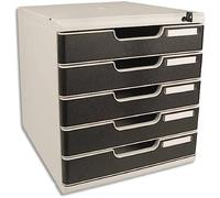 Exacompta - Ref 331014D - Modulo Drawer Set with Key Lock - 350 x 288 x 320mm in Size, 5 Drawers (54mm Height), Smooth Opening, Keys Supplied - Office Light Grey/Black
