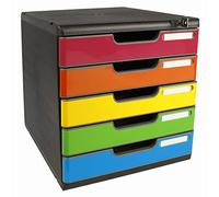 Exacompta - Ref 331798D - Modulo Drawer Set with Key Lock - 350 x 288 x 320mm in Size, 5 Drawers (54mm Height), Smooth Opening, Keys Supplied - Iderama Black/Harlequin