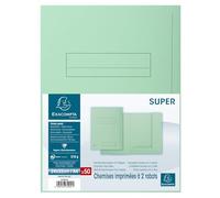 Exacompta - Ref 335004E - Super 210 Printed 2-Flap Folders - 240 x 320mm in Size, Suitable for Holding A4 Documents, 210gsm Card, Pre-Printed - Light Green (Pack of 50)