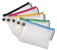 Exacompta - Ref 34140E - Zipped Transparent Mesh Pockets - Suitable for A5 Documents, 0.3mm Nylone Mesh - Suitable for Storing Documents, Accessories - Assorted Colours (Pack of 10)