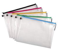 Exacompta - Ref 34160E - Zipped Transparent Mesh Pockets - Suitable for A3 Documents, 0.3mm Nylone Mesh - Suitable for Storing Documents, Accessories - Assorted Colours (Pack of 10)