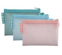 Exacompta - Ref 37120E - Pack of 3 Soft Plastic EVA Zipper Pouches - A6 Size - for Storing Supplies, Beauty Accessories - 3 Assorted Colors