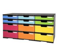 Exacompta - Ref 385714TIRD - Modulodoc 12 Cases with Drawers (6 Normal + 6 Jumbo) - 354 x 864 x 422mm in Size, Various Drawer Heights - Iderama Black/Mouse Grey/Harlequin