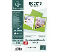 Exacompta - Ref 415003E - Rocks Collection - Double Pocket Folders - 240 x 320mm in Size, Suitable for A4 Documents, 210gsm Material - Green (Pack of 25)