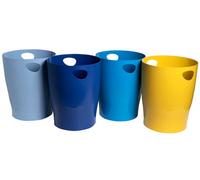 Exacompta - Ref. 45302D - Set of 8 waste paper baskets with handles ECOBIN BeeBlue in PP - large capacity 15 liters - dimensions 26.3 x 26.3 x 33.5 cm - for office or home - 4 assorted colors