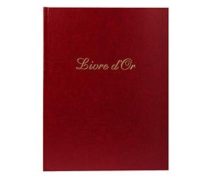 Exacompta - Ref. 4715E -1 Alpille leather guest book - Vertical format: 27 x 22 cm - Exterior and spine both leather - Gold edges with title - 140 plain ivory laid paper pages - Colour: Red