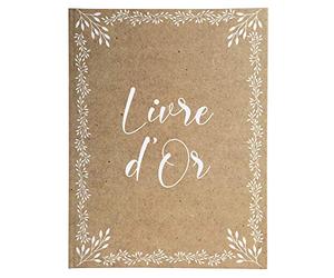 Exacompta - Ref. 47234E -1 Kraft guest book - Vertical format 27 x 22 cm - Gold edge with title in gold letters - 100 plain white pages - Visual kraft