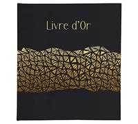 Exacompta - Ref. 47981E - ARAMY guest book - 100 plain white gold-edged pages - size 27 x 22 cm - printed cover with palm leaf motif - rose gold marking