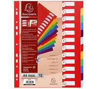Exacompta - Ref 4812E - PP Document Dividers - Suitable for Use With A4+ Documents, Made from Polypropylene, Pre-Punched & Pre-Printed - 12 Part Dividers - Multicoloured