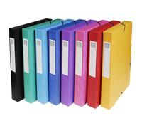 Exacompta - Ref 50400E - Elasticated Filing Boxes - 240 x 320mm in Size, Suitable for A4 Documents, 40mm Spine with Label - Assorted Colours (Pack of 8)
