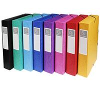 Exacompta - Ref 50600E - Elasticated Filing Boxes - 240 x 320mm in Size, Suitable for A4 Documents, 60mm Spine with Label - Assorted Colours (Pack of 8)