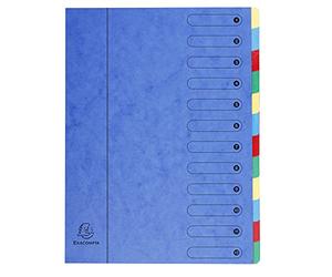Exacompta - Ref 5112E - Harmonika Multipart File - 24.5 x 32cm in Size, Suitable for A4 Documents, 12 Multi-Coloured Tabbed Sections, Premium Pressboard Cover - Blue Cover