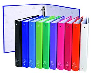 Exacompta - Ref. 51330E - Box of 20 rigid polypropylene binders - 4 round rings diam 30mm - spine 40 mm - outer dim 32 x 26 cm - A4 file format - 10 assorted colors