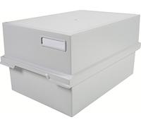Exacompta - Ref 51540D - Record Card Holder with Lid - 358 x 326 x 250mm in Size, A4 Horizontal Format, Front Label for Identification, Holds Approx. 600 Sheets - Light Grey