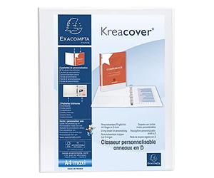 Exacompta - ref. 51922E - 1 customizable rigid opaque binder with 2 pockets - 2 D-rings of 30 mm - Spine 47 mm - External dimensions: 32 x 27.7 cm - Format to be filed A4 Maxi - Colour: white