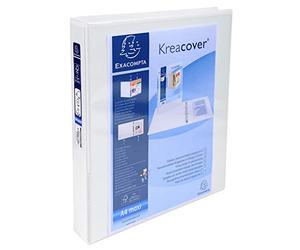 Exacompta - ref. 51946E - 1 customizable rigid opaque binder with 2 pockets - 4 D-rings of 25 mm - Spine 47 mm - External dimensions: 32 x 27.7 cm - Format to be filed A4 Maxi - Colour: white