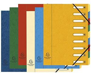 Exacompta - Ref 5309E - Harmonika Multipart File - 24.5 x 32cm in Size, Suitable for A4 Documents, 9 Multi-Coloured Tabbed Sections, Premium Pressboard Cover - Assorted Colours (Pack of 6)