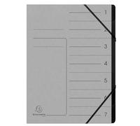 Exacompta - Ref 540711E - Box of 10 File folders with stapled Spine - with Elastic Bands - Glossy Card Printed Cover and Black Recycled Card Interior - 7 compartments - 24.5X 32cm - A4 - Grey