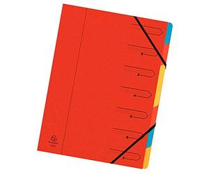 Exacompta - Ref 54075E - Stapled Spine Multipart File - 245 x 320mm in Size, Suitable for Storing A4 Documents - 7 Tabbed Sections - Red Cover with Multicoloured Tabs