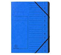 Exacompta - Ref 541202E - Stapled Spine Multipart File - 245 x 320mm in Size, Suitable for Storing A4 Documents - 12 Tabbed Sections - Blue Cover with Reinforced Tabs
