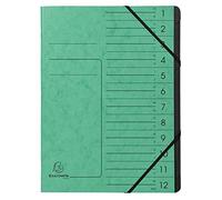 Exacompta - Ref 541203E - Stapled Spine Multipart File - 245 x 320mm in Size, Suitable for Storing A4 Documents - 12 Tabbed Sections - Green Cover with Reinforced Tabs