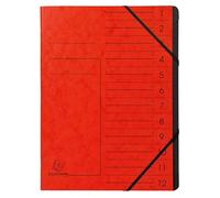 Exacompta - Ref 541205E - Box of 10 File folders with stapled Spine - with Elastic Bands - Glossy Card Printed Cover and Black Recycled Card Interior - 12 compartments - 24.5X 32cm - A4 - red