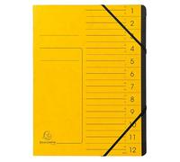 Exacompta - Ref 541209E - Box of 10 File folders with stapled Spine - with Elastic Bands - Glossy Card Printed Cover and Black Recycled Card Interior - 12 compartments - 24.5X 32cm - A4 - Yellow
