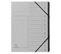 Exacompta - Ref 541211E - Box of 10 File folders with stapled Spine - with Elastic Bands - Glossy Card Printed Cover and Black Recycled Card Interior - 12 compartments - 24.5X 32cm - A4 - Grey