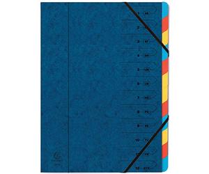 Exacompta - Ref 54122E - Stapled Spine Multipart File - 245 x 320mm in Size, Suitable for Storing A4 Documents - 12 Tabbed Sections - Blue Cover with Multicoloured Tabs