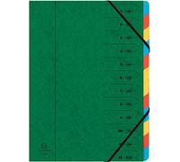 Exacompta - Ref 54123E - Stapled Spine Multipart File - 245 x 320mm in Size, Suitable for Storing A4 Documents - 12 Tabbed Sections - Green Cover with Multicoloured Tabs